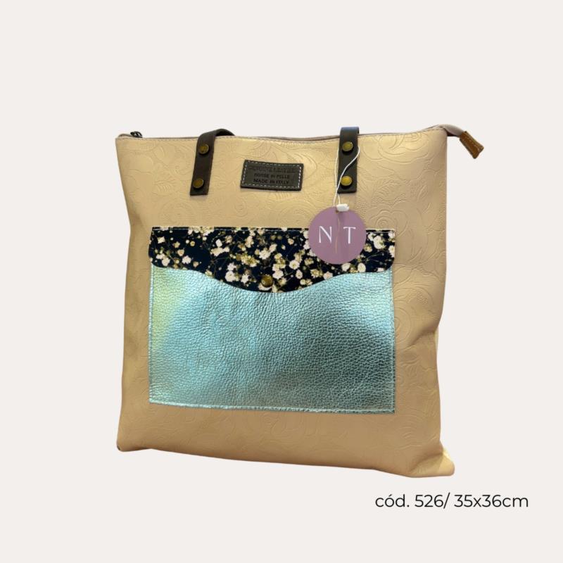 Boso Piel Grande Cuadrado Bolsillo Beige